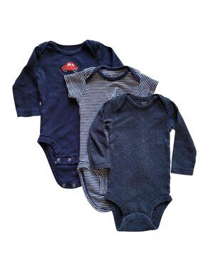 Carter's Boys Bodysuits Lot of 3 Blue 6M Snaps Embroid Short Sleeve Car Giraffe